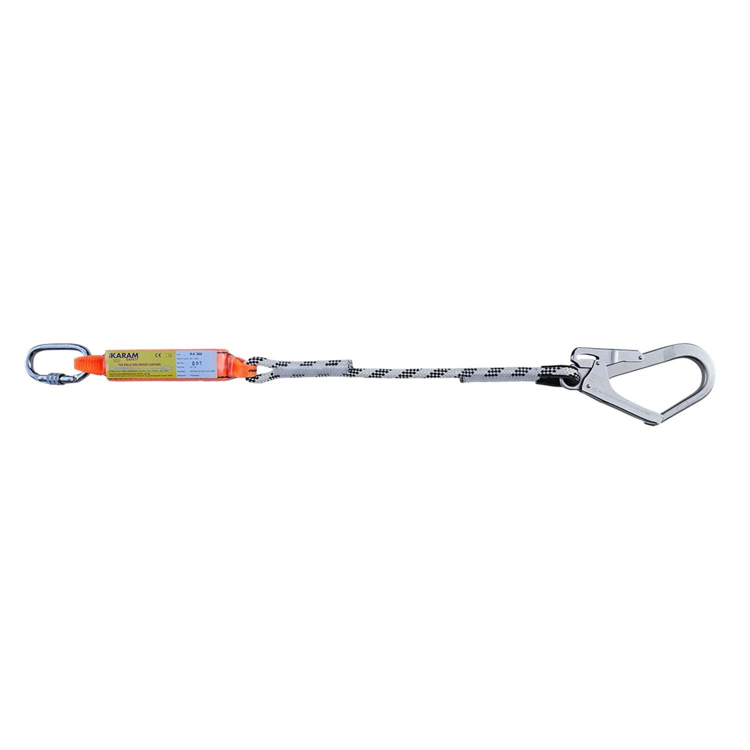 KARAM KA388 Şok Emici Tek Kollu Statik Halatlı Büyük Kancalı Lanyard