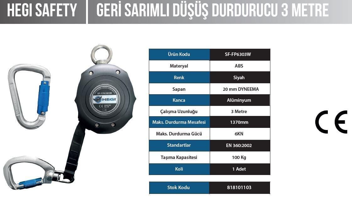 HEGİ GERİ SARIMLI DÜŞÜŞ DURDURUCU ( 3 MT )