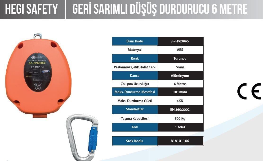 HEGİ GERİ SARIMLI DÜŞÜŞ DURDURUCU ( 6 MT )