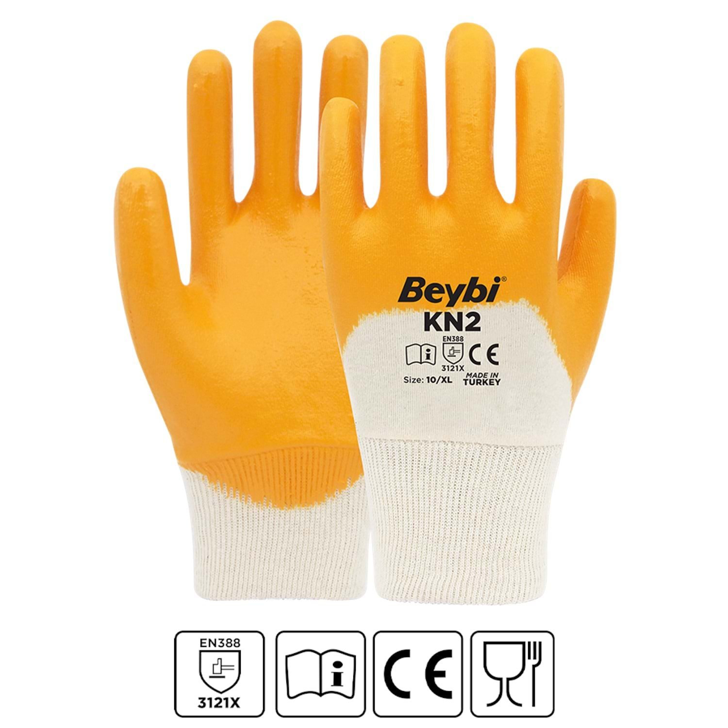 BEYBİ KN2 SARI NİTRİL ELDİVEN 3/4 KAPLI ( 1 PAKET 12 ÇİFT )